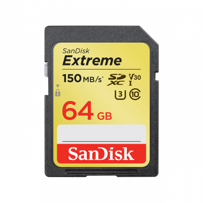 SD Extreme 64GB XC (V30, U3, UHS I, C10 - 150MB/s lettura, 60MB/s scrittura)