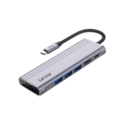 7-in-1 Hub USB-C 3.2 Gen1. 3x USB-A, 1x USB-C, HDMI, SD, microSD. PD 100W