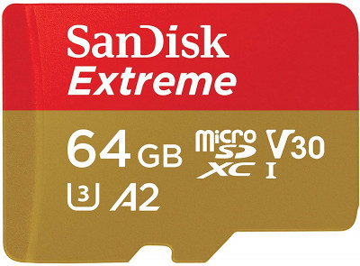 Extreme  64GB XC + adattatore SD (A2, V30, U3, UHS I, C10 - 160MB/s lettura, 60MB/s scrittura)
