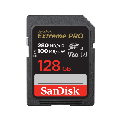 SD Extreme Pro 128GB XC (V60, U3, UHS II, C10 - 280MB/s lettura, 100MB/s scrittura)